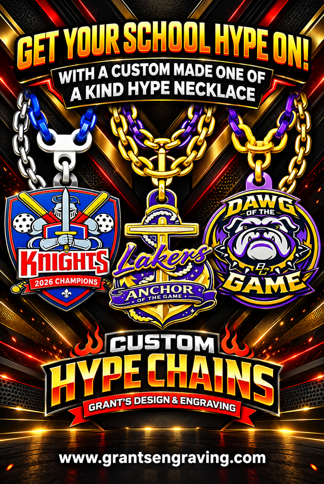 Custom school spirit hype necklaces promotional design examples