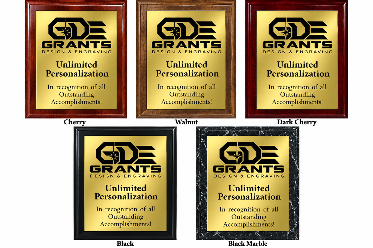 Custom Personalized Award Plaques – Full-Color Gold Plate with Premium Wood Finish
