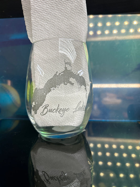 Glass Buckeye Lake wine tumblers