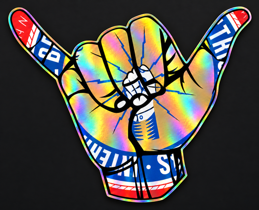 IBEW Hang Loose Sticker — illustrative holographic finish preview