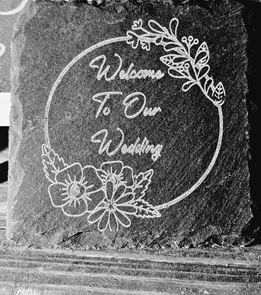 Personalized Slate Coasters With Flower A Decorative Design, Ideal for Barware, tableware