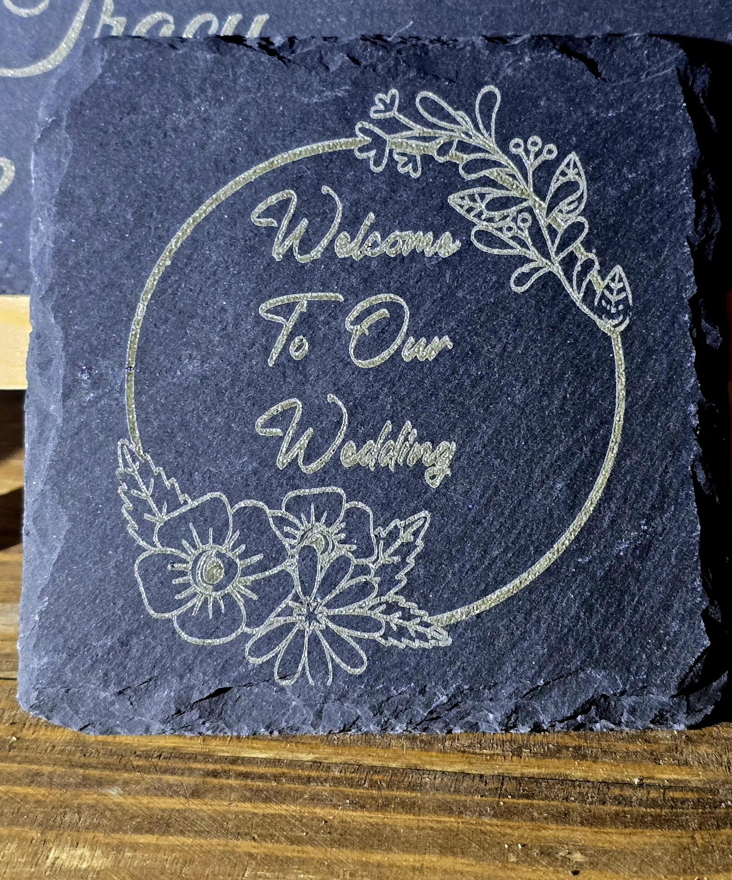 Personalized Slate Coasters With Flower A Decorative Design, Ideal for Barware, tableware