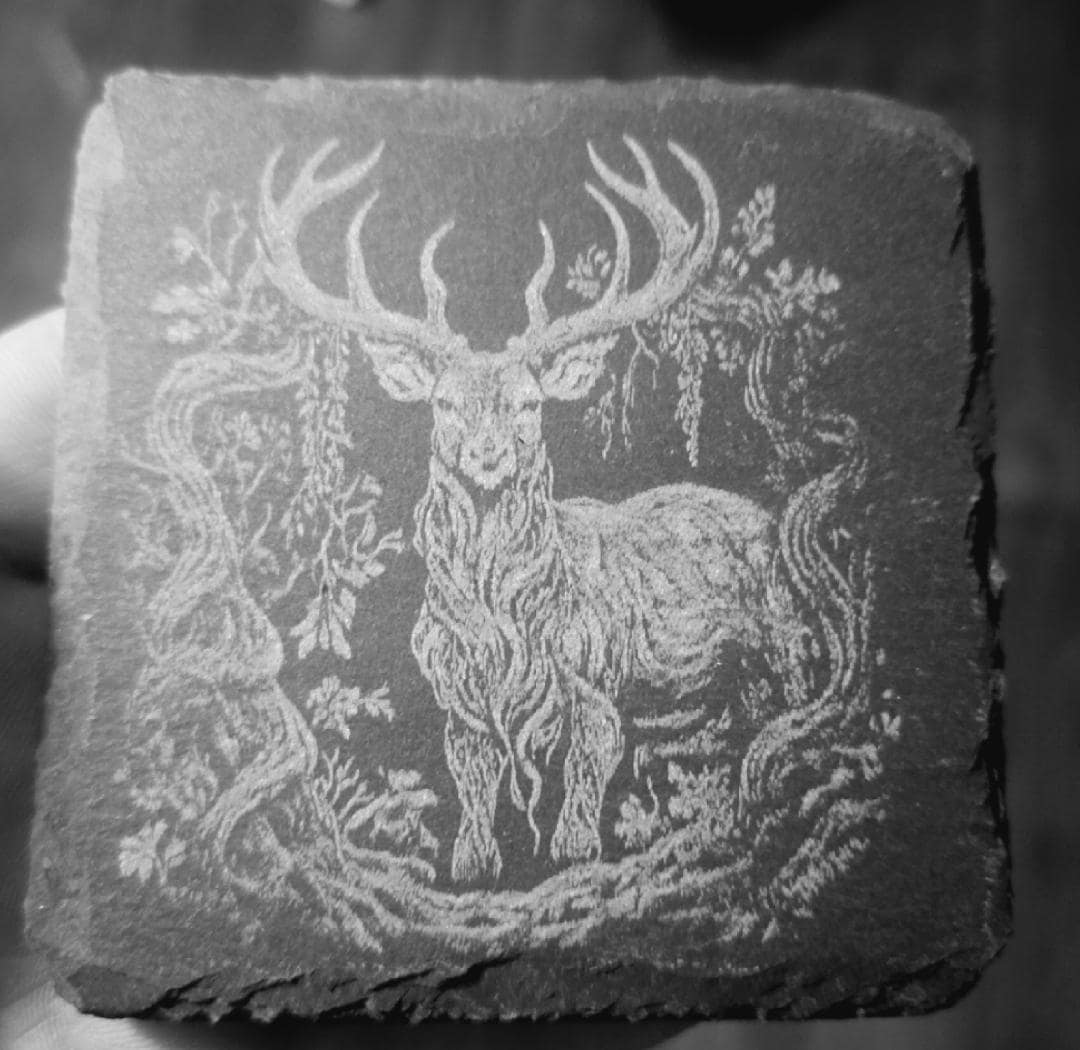 Slate Coasters with a Big Buck and nature design Decorative Design, Ideal for Barware, tableware
