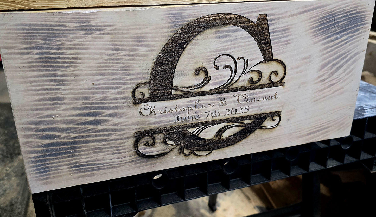 Handcrafted Rustic, Country, Wedding cake Display Stand Personalized with a monogram