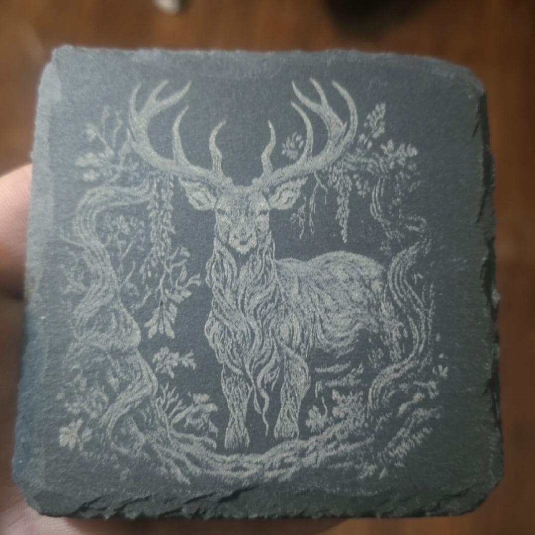 Slate Coasters with a Big Buck and nature design Decorative Design, Ideal for Barware, tableware
