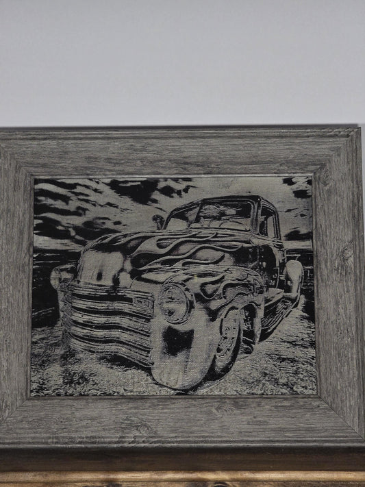 8x10 Canvas painting of a truck - Black and White Design with a Unique Artistic Style