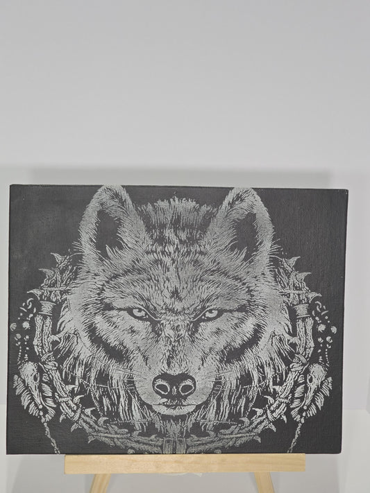 Canvas Wolf 8x10 - Black and White Design with Wolf's Eye, Unique Artistic Style
