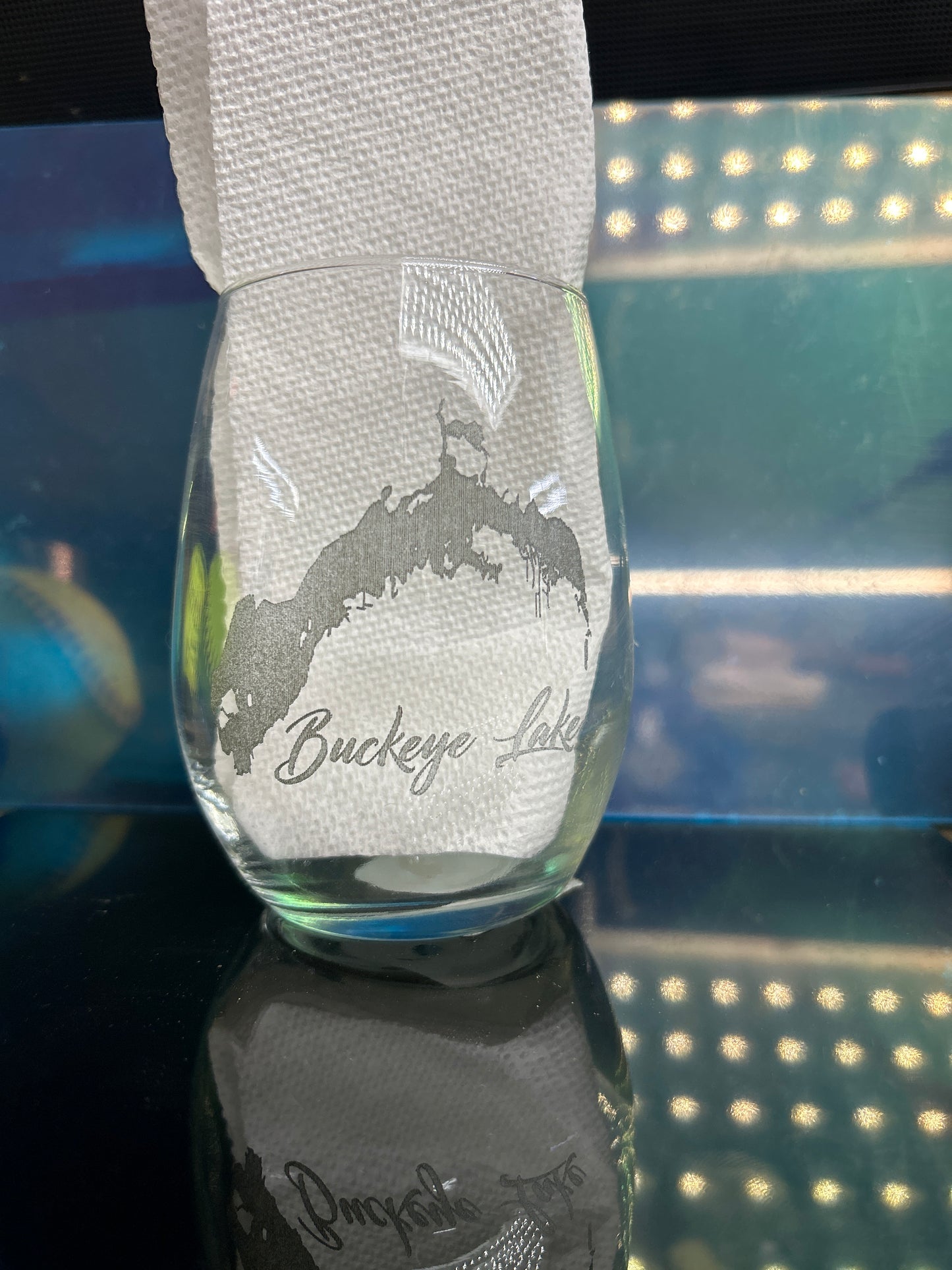 Glass Buckeye Lake wine tumblers