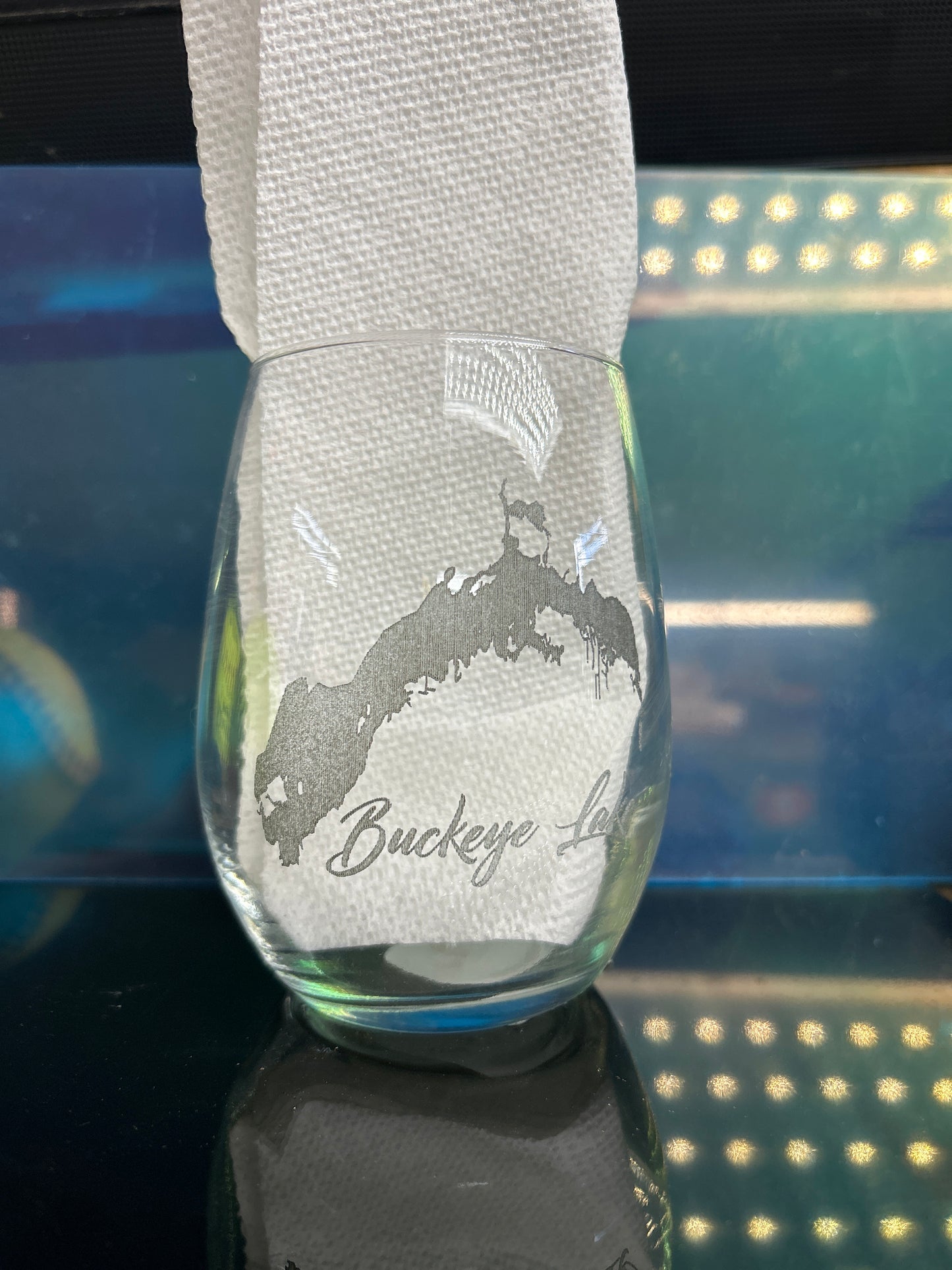 Glass Buckeye Lake wine tumblers