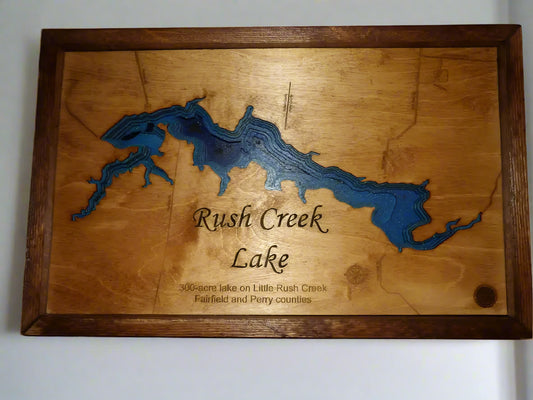 Wooden 3d depth map of Rush Creek Lake Ohio