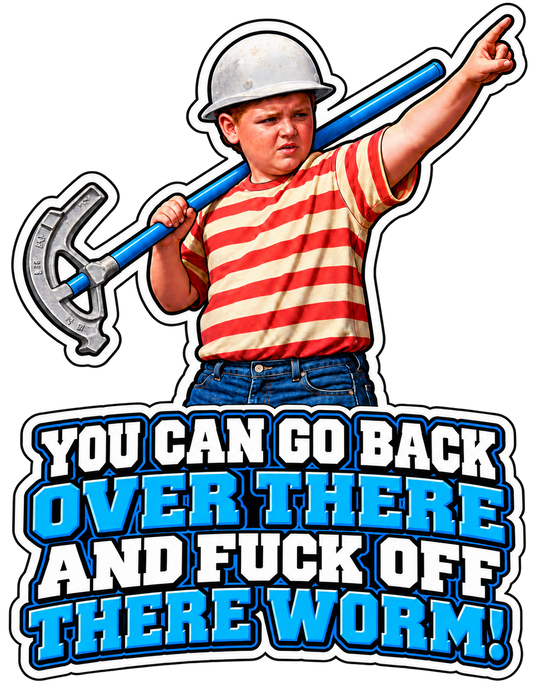 Back Over There hard hat and conduit bender sticker artwork