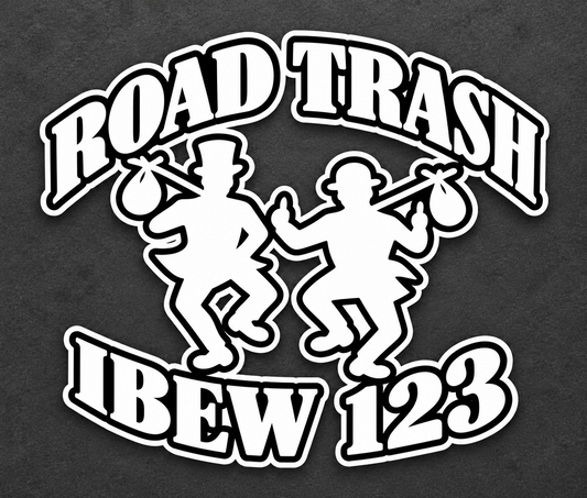 Road Trash IBEW traveler decal with a customizable local union number