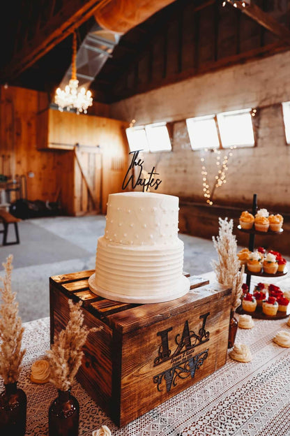 Handcrafted Rustic, Country, Wedding cake Display Stand Personalized with a monogram