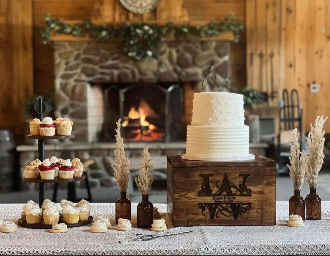 Handcrafted Rustic, Country, Wedding cake Display Stand Personalized with a monogram
