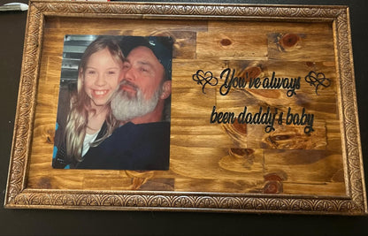 Handcrafted wood display made with love. To show your love and with a laser engraved special message and a 8x10 aluminum photo to commemorate