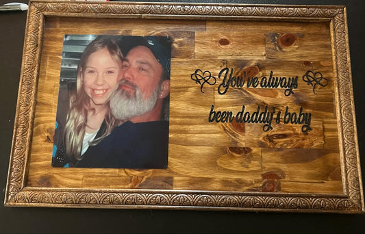 Handcrafted wood display made with love. To show your love and with a laser engraved special message and a 8x10 aluminum photo to commemorate