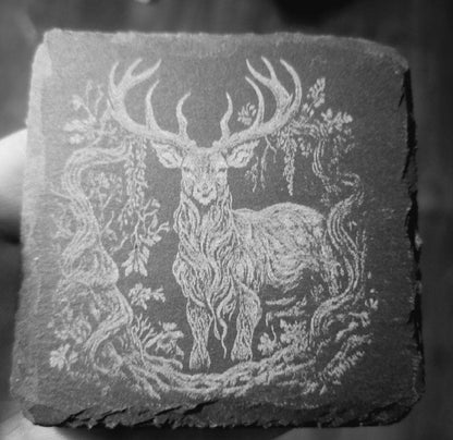 Slate Coasters with a Big Buck and nature design Decorative Design, Ideal for Barware, tableware