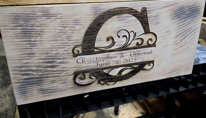 Handcrafted Rustic, Country, Wedding cake Display Stand Personalized with a monogram