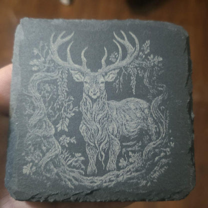 Slate Coasters with a Big Buck and nature design Decorative Design, Ideal for Barware, tableware