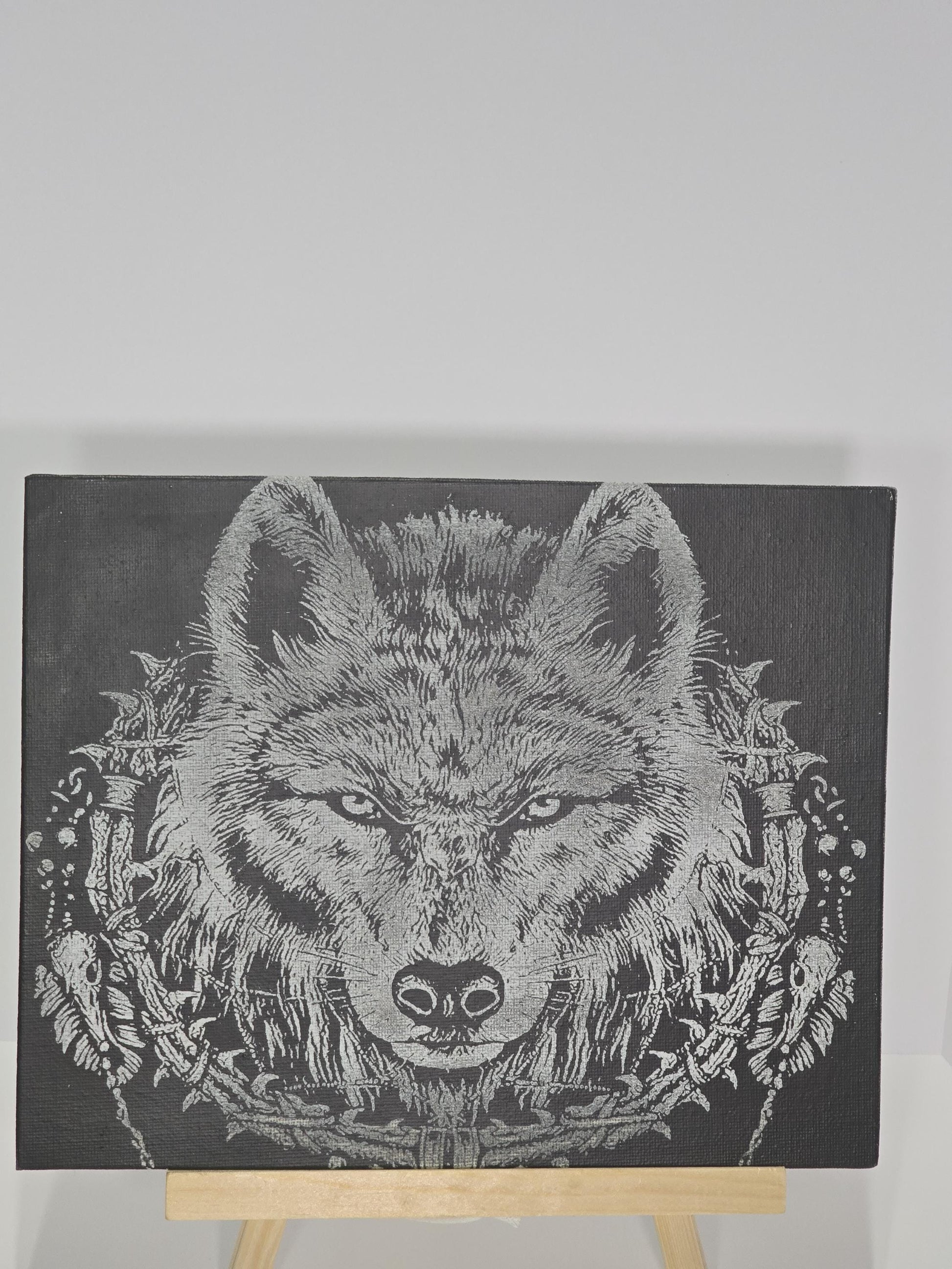 Canvas Wolf 8x10 - Black and White Design with Wolf's Eye, Unique Artistic Style
