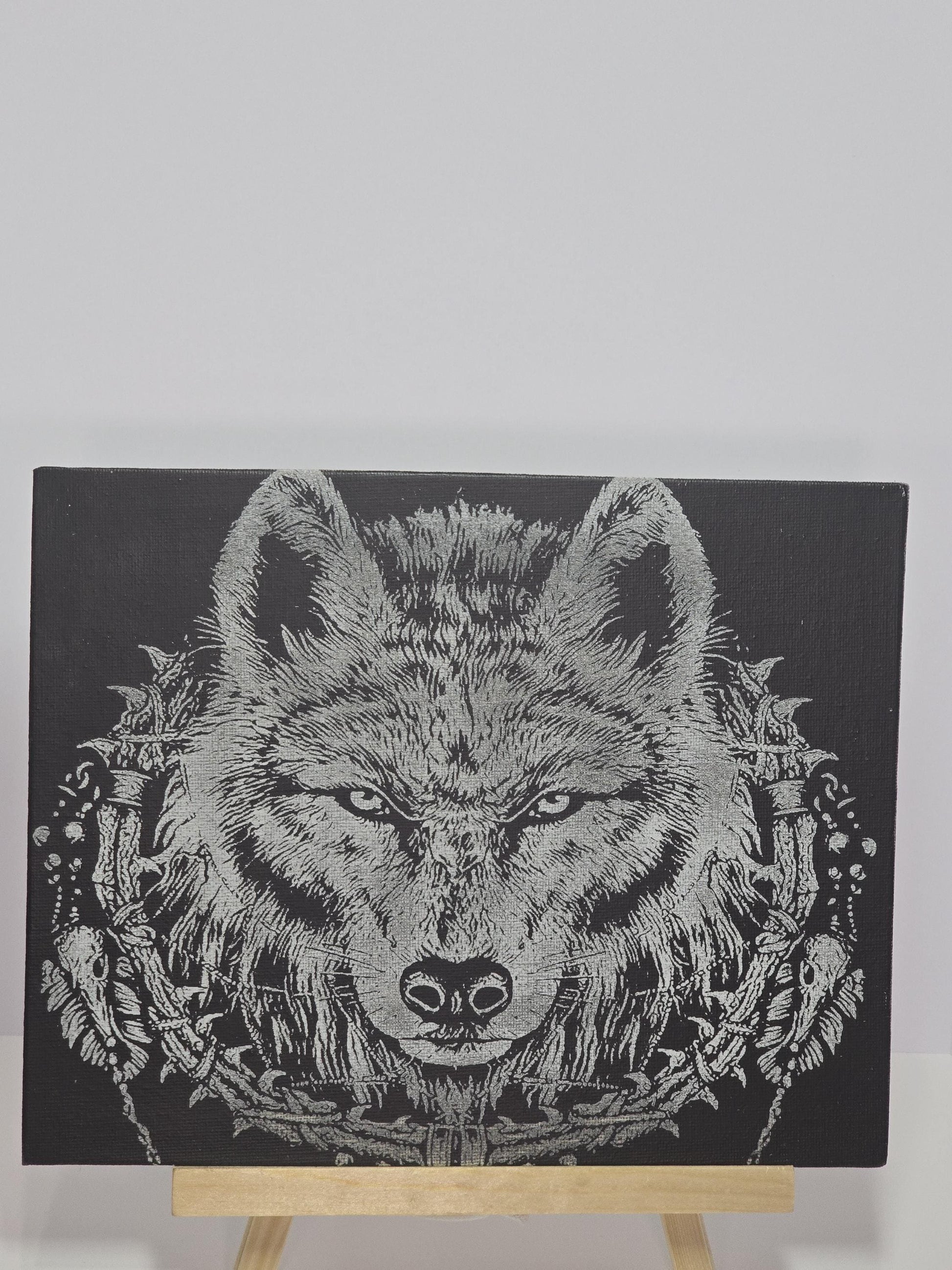 Canvas Wolf 8x10 - Black and White Design with Wolf's Eye, Unique Artistic Style