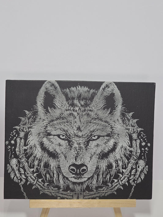 Canvas Wolf 8x10 - Black and White Design with Wolf's Eye, Unique Artistic Style