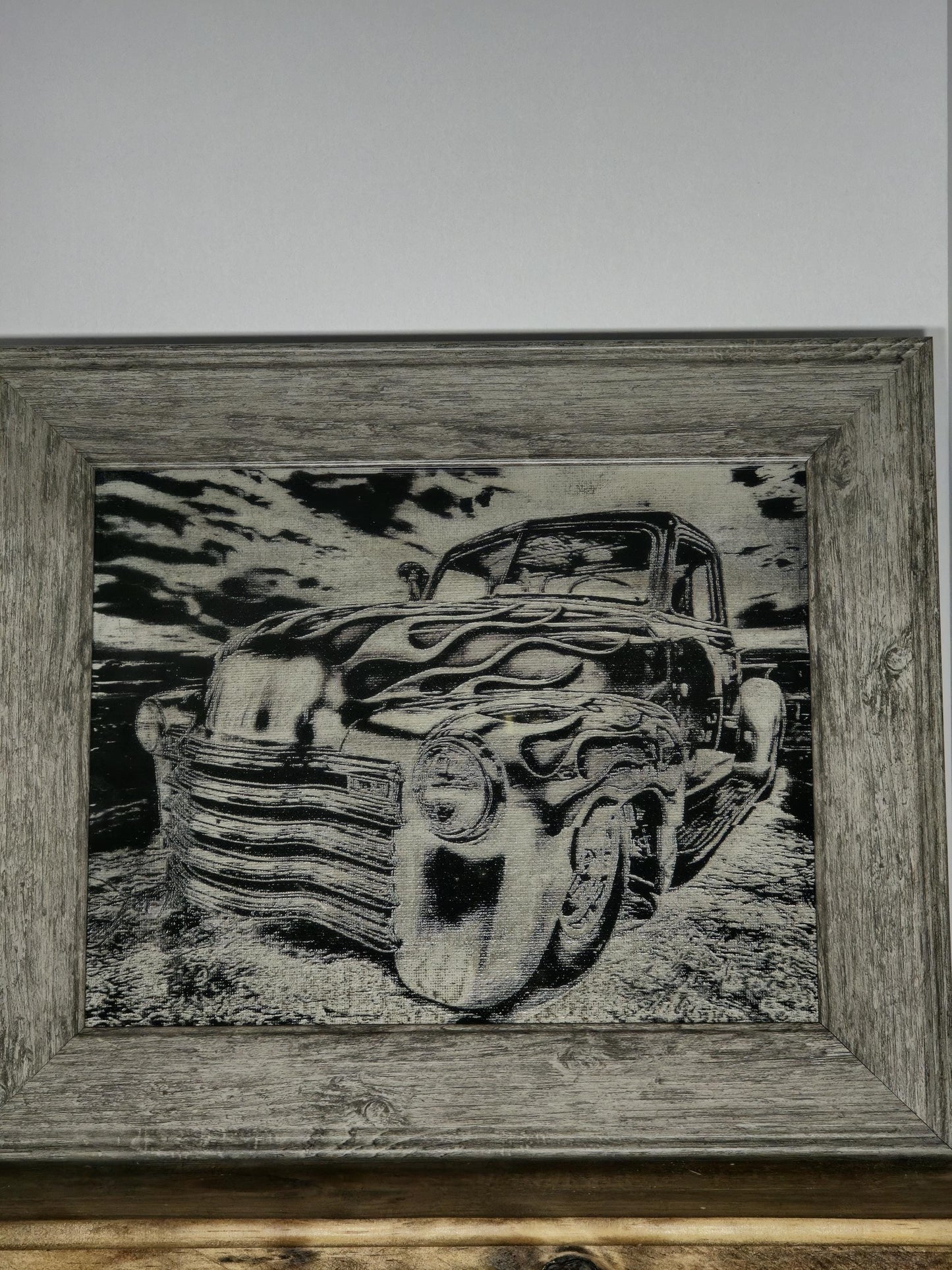 8x10 Canvas painting of a truck - Black and White Design with a Unique Artistic Style