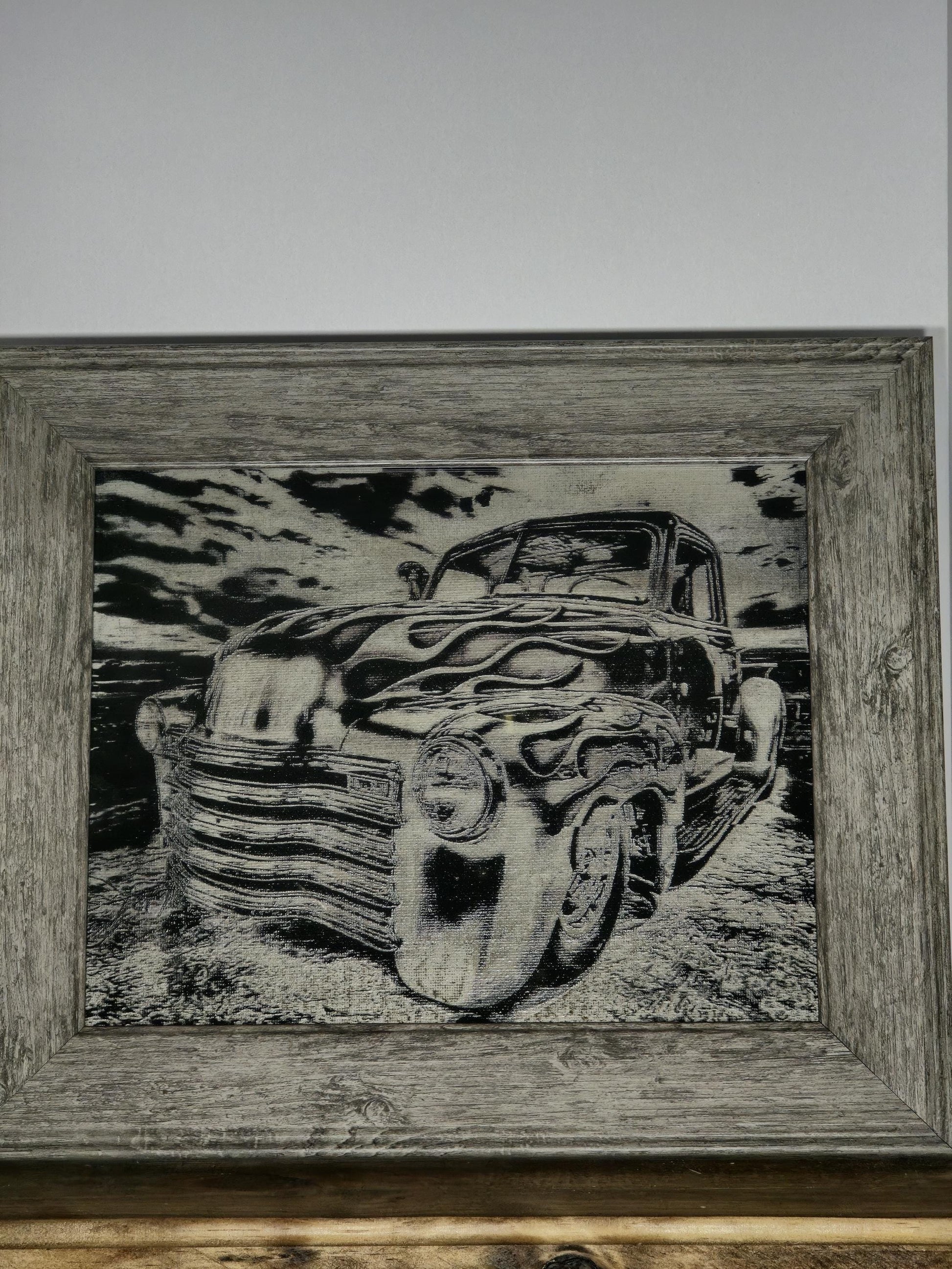 8x10 Canvas painting of a truck - Black and White Design with a Unique Artistic Style