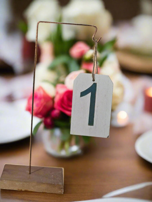 Rustic Antquic White Price Tag Style Table marker. - Simple Design with Natural Finish and Twine tie