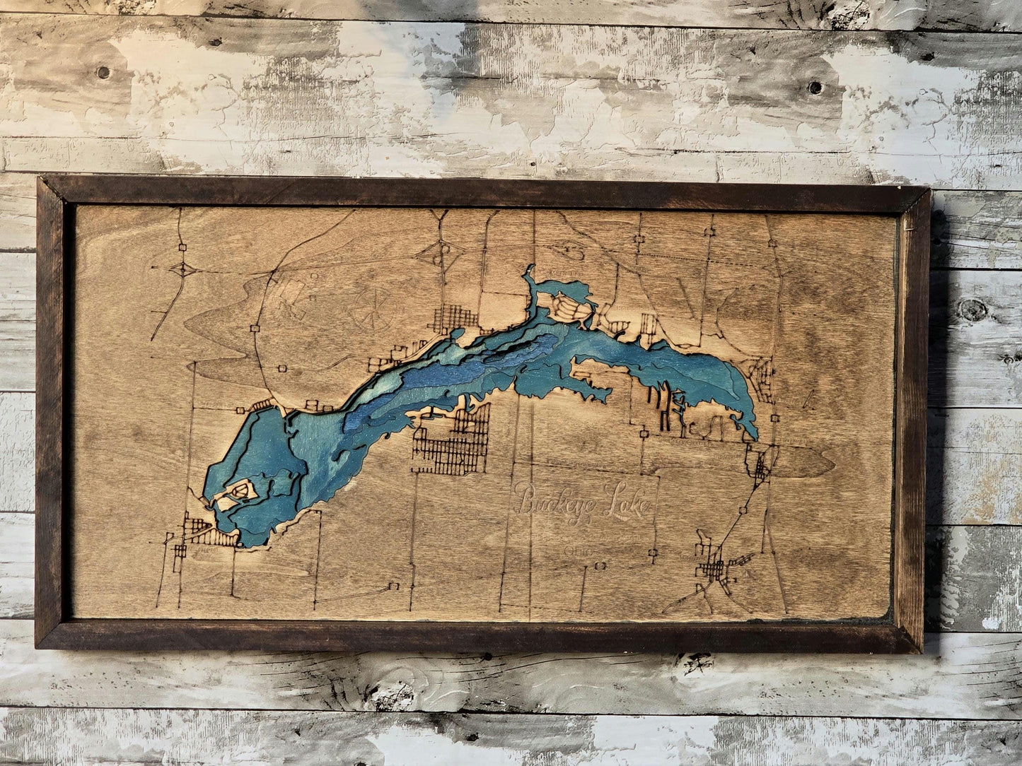 Wooden 3D Depth Map of Buckeye Lake, Ohio **FREE SHIPPING**