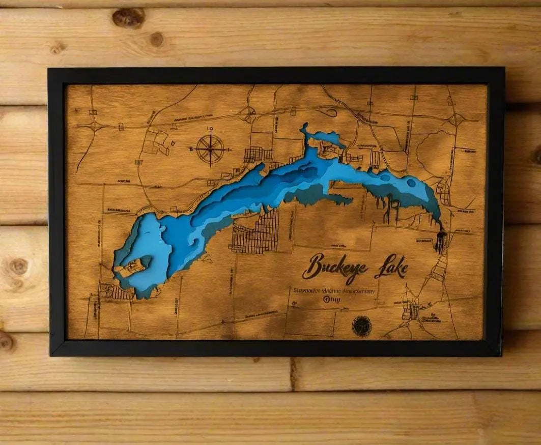 Wooden 3D Depth Map of Buckeye Lake, Ohio