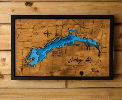Wooden 3D Depth Map of Buckeye Lake, Ohio
