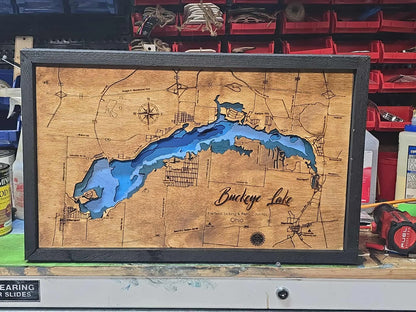 Wooden 3D Depth Map of Buckeye Lake, Ohio