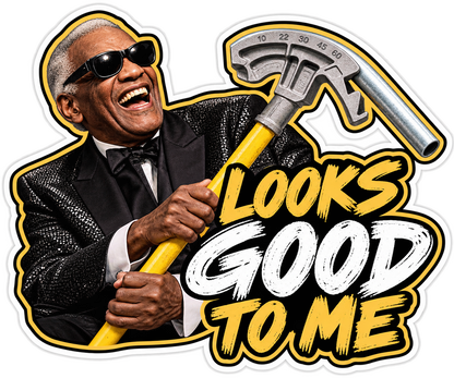 Looks Good to Me conduit bender sticker in black, white, and gold