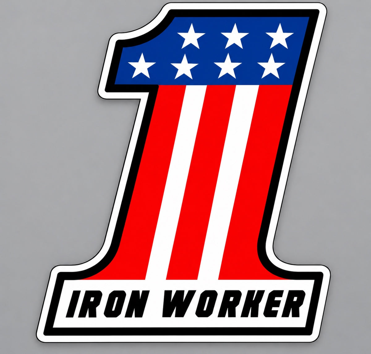 American flag number one Iron Worker decal on a gray background