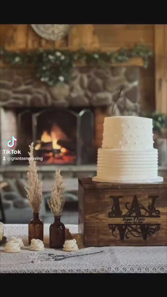 Handmade Rustic, Country, Wedding cake Display Stand Personalized with a monogram