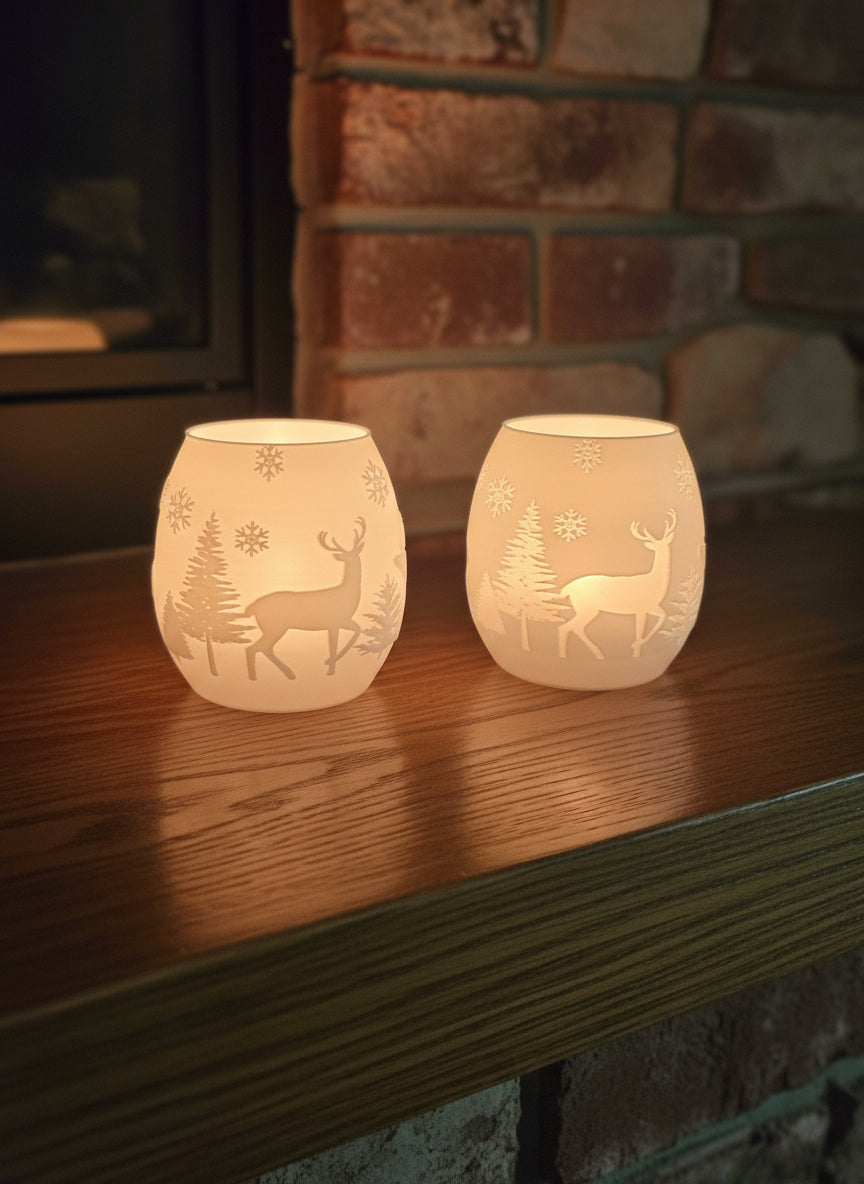 Christmas Eve Woodland Lights - 3D-Printed Winter Scene with Reindeer & Pine Tree Set for Cozy Holiday Decor
