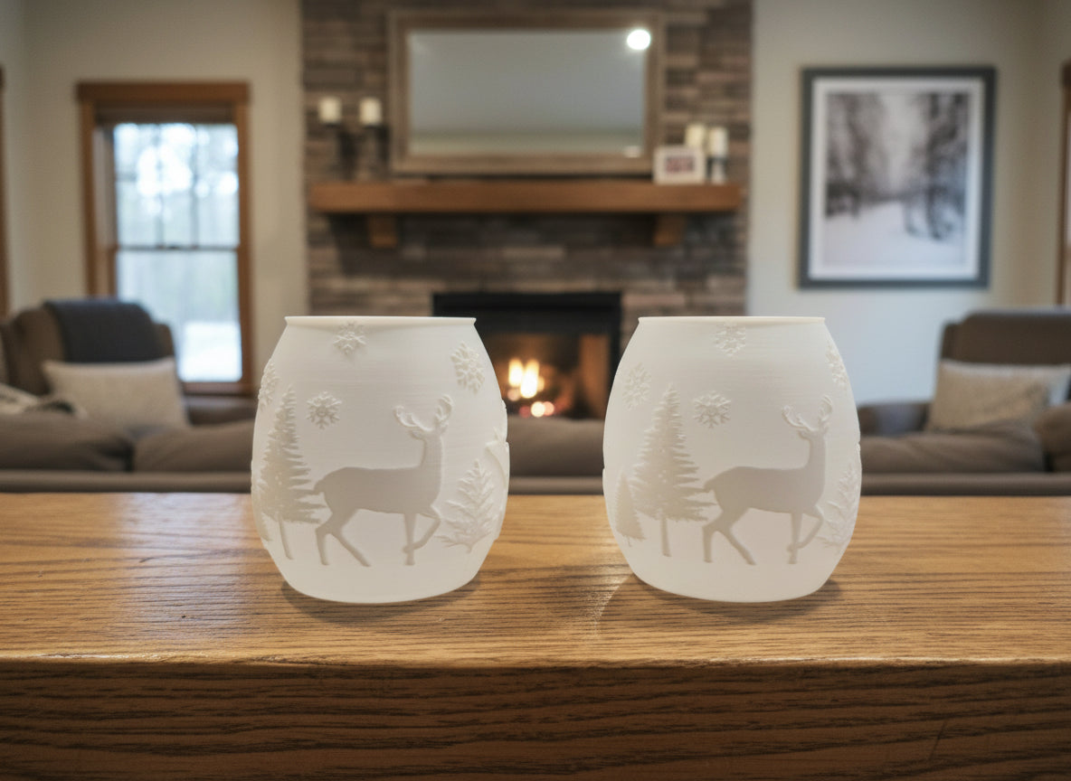 Christmas Eve Woodland Lights - 3D-Printed Winter Scene with Reindeer & Pine Tree Set for Cozy Holiday Decor